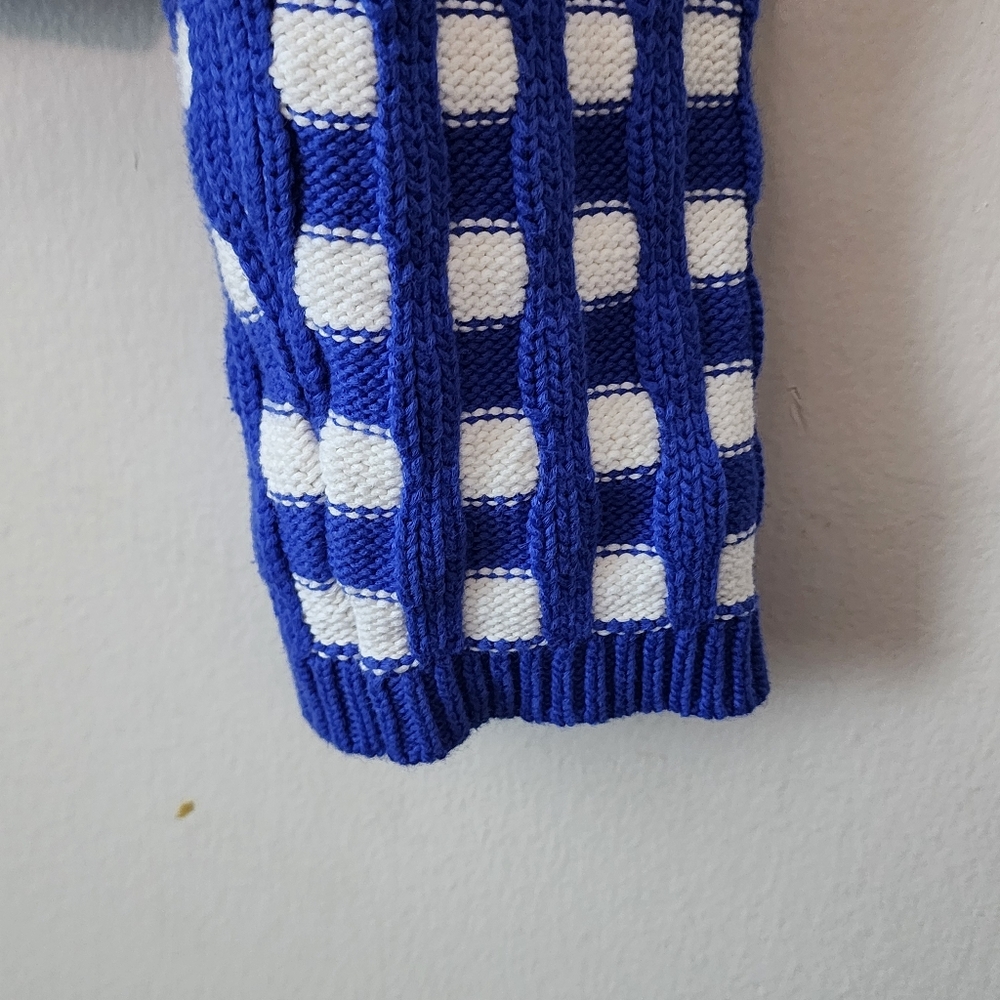 Ann Taylor Royal Blue and White Checkered Knit Cardigan - Picture 7 of 9